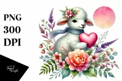 Colorful Pastel Boho Lamb Sitting on a Flower PNG Product Image 1