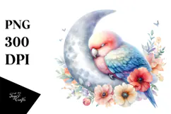 Pastel Baby Parrot Sleeping on the Moon PNG Product Image 1