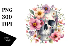 Digital Flower Skull PNG Product Image 1