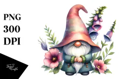 Cute GNOME with Big HAT and Foxglove PNG Product Image 1