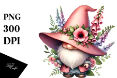 Cute GNOME with Big HAT and Foxglove PNG Product Image 1