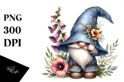 Cute GNOME with Big HAT and Foxglove PNG Product Image 1