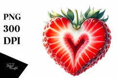 Watercolor Strawberry Heart PNG Product Image 1