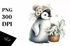 Cute Baby Penguin with Flower Basket | Sublimation | Clipart Product Image 1