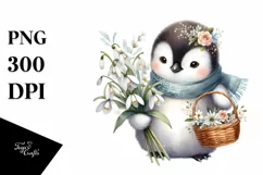 Cute Baby Penguin with Flower Basket | Sublimation | Clipart Product Image 3