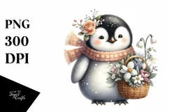 Cute Baby Penguin with Flower Basket | Sublimation | Clipart Product Image 3