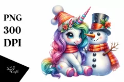 Baby Unicorn with Snowman PNG Product Image 3