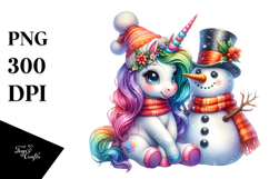 Baby Unicorn with Snowman PNG Product Image 1