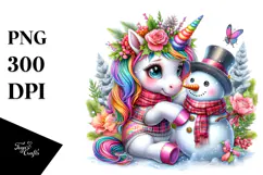 Baby Unicorn with Snowman PNG Product Image 1