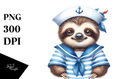 Cute Baby Sloth in Sailor Suit PNG Product Image 1