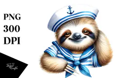 Cute Baby Sloth in Sailor Suit PNG Product Image 1