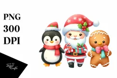 Cute Christmas Characters with Presents PNG Product Image 1