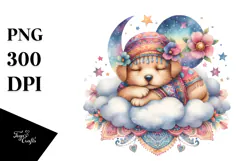 Whimsical Baby Puppy Sleeping on the Cloud PNG Product Image 1