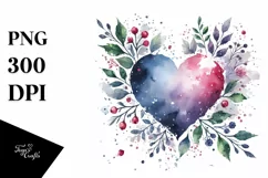 Washed Watercollor Heart with Wings PNG Product Image 1
