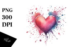 Washed Watercollor Heart with Wings PNG Product Image 1