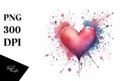 Washed Watercollor Heart with Wings PNG Product Image 1