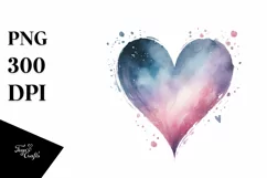 Washed Watercollor Heart with Wings PNG Product Image 1