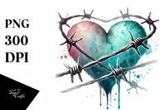 Washed Watercolor Heart with Barbwire, Effect PNG Product Image 1