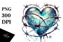 Simple Washed Watercollor Heart with Material and Barbwire Product Image 1