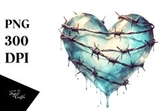 Simple Washed Watercollor Heart with Material and Barbwire Product Image 1