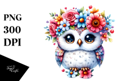 Cartoon-Style Owl with Flower Crown Product Image 1