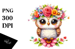 Watercolor Owl Flower Crown Clipart Product Image 1