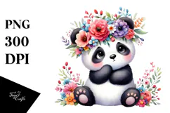 Watercolor Panda Flower Crown Clipart Product Image 1