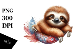 Digital Watercolor Adorned Baby Sloth PNG Product Image 1