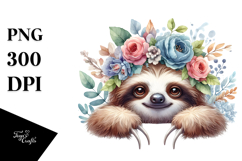 Digital Watercolor Adorned Baby Sloth PNG Product Image 1