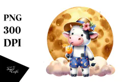 Cow in Beachwear Drinking Cocktail PNG Product Image 1