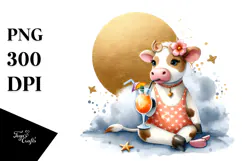Cute Cow in Beachwear PNG Product Image 1