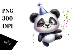 Expressive Cartoon Panda with Party Hat, PNG Product Image 1