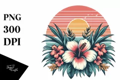 Vintage Tropical Flower Sunset Sublimation Clipart Product Image 3