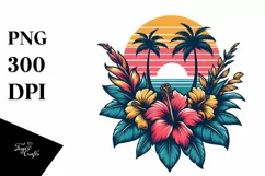 Vintage Tropical Flower Sunset Sublimation Clipart Product Image 3