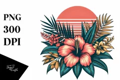 Vintage Tropical Flower Sunset Sublimation Clipart Product Image 1
