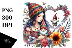 Colorful Baby Gnome Behind Heart, Transparent PNG Product Image 1