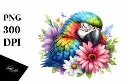 Colorful Baby Macaw Sleeping in Flower | Summer Clipart Product Image 1