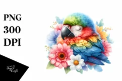 Colorful Baby Macaw Sleeping in Flower | Summer Clipart Product Image 3