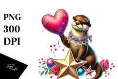 Colorful Adorned Otter Sitting on a Star PNG Product Image 1