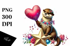 Colorful Adorned Otter Sitting on a Star PNG Product Image 1