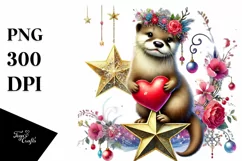 Colorful Adorned Otter Sitting on a Star PNG Product Image 1