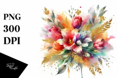 Vibrant Bouquet with Gold Foil Tulip Clipart Product Image 3