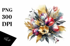 Vibrant Bouquet with Gold Foil Tulip Clipart Product Image 3