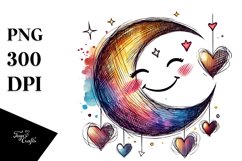 Colorful Moon with Hearts, Transparent PNG Product Image 1
