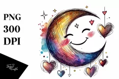 Colorful Moon with Hearts, Transparent PNG Product Image 1
