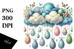 Cloud with Easter Eggs Hanging Sublimation PNG Product Image 1
