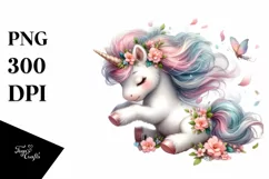 Cute Baby Unicorn Spring Petals Clipart Product Image 3