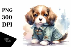 Expressive Baby Brittany in Raincoat, PNG Product Image 1