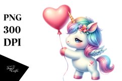 Baby Unicorn Holding Heart Balloon PNG Product Image 3