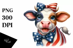 Enthusiastic Cow Portrait Wearing USA Flag Colors | Clipart Product Image 1